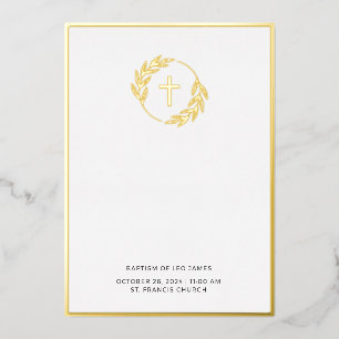 Minimalist Gold Laurel Cross Baptism Invitation