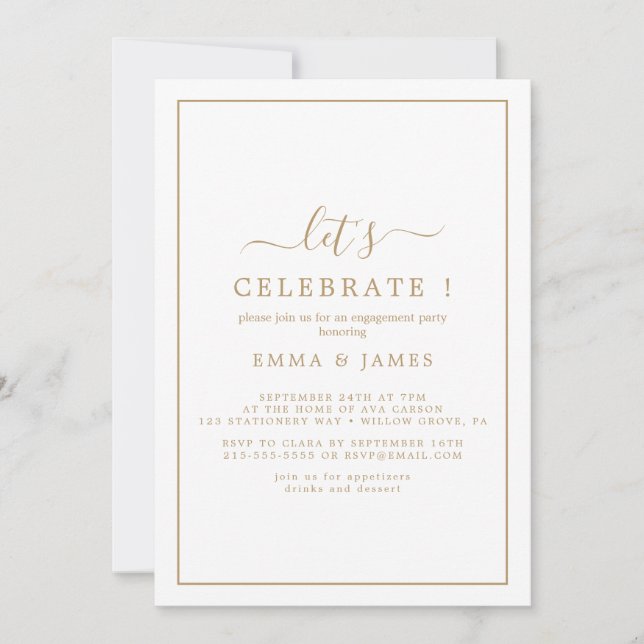 Minimalist Gold "Let's Celebrate" Invitation (Front)