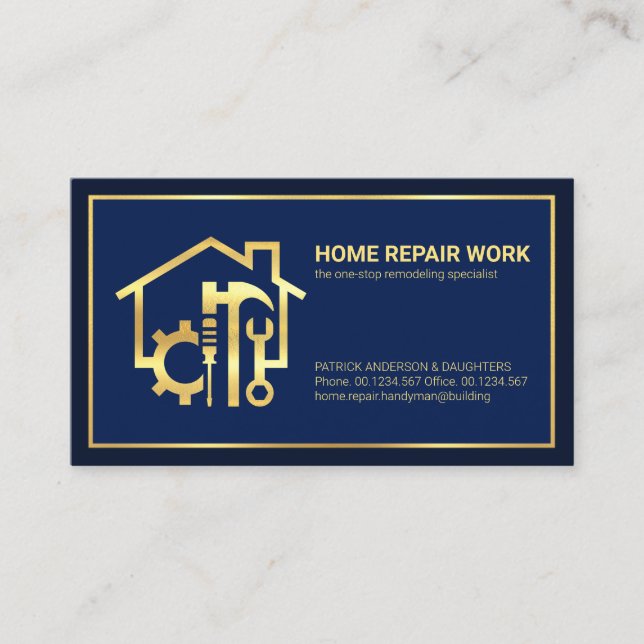 Minimalist Gold Line Frame Home Remodeling Business Card (Front)