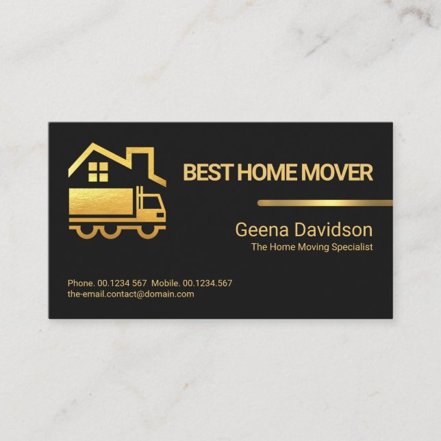 Minimalist Gold Line Home Moving Transport Business Card (Front)