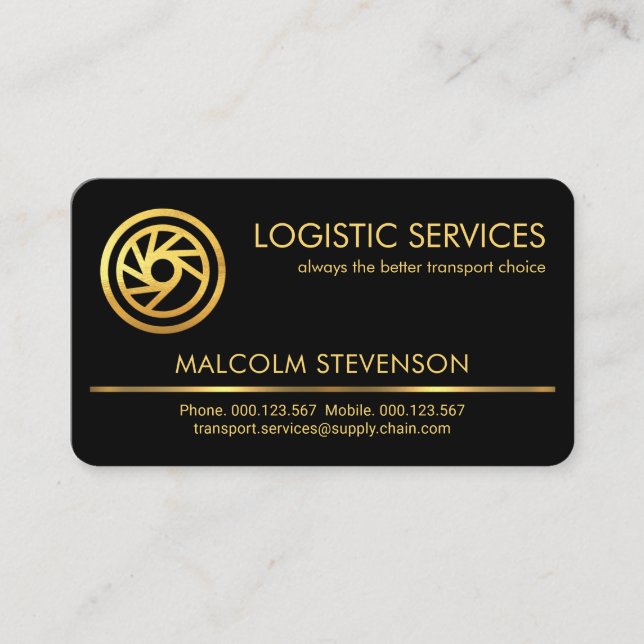 Minimalist Gold Line Logistics Business Card (Front)