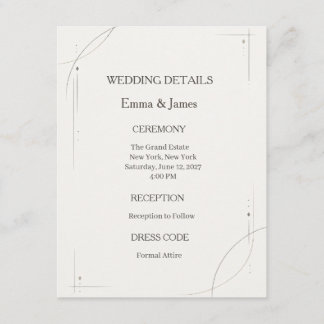 Minimalist Gold Line Wedding Details Card