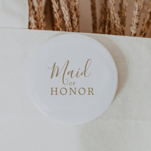 Minimalist Gold Maid of Honour Bridal Shower 6 Cm Round Badge