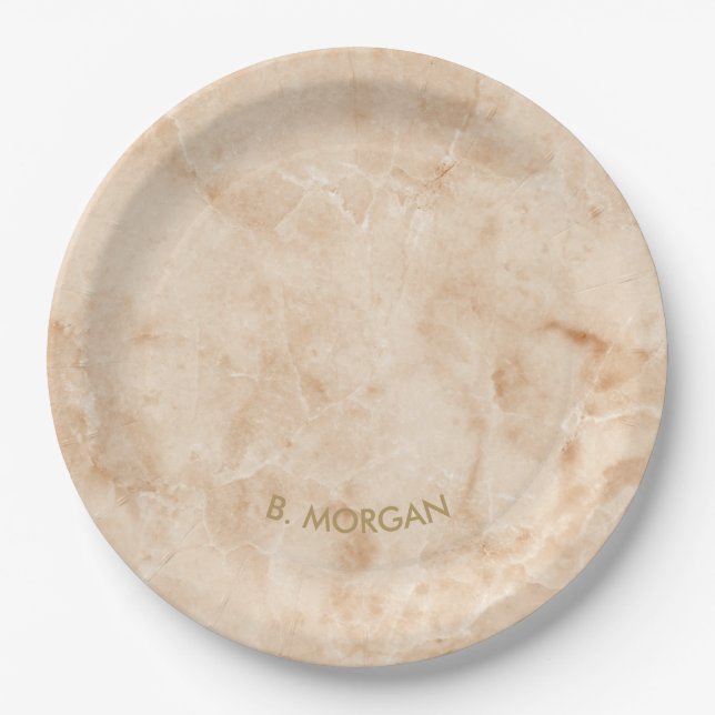Minimalist Gold Marble Gold Monogram Paper Plate (Front)