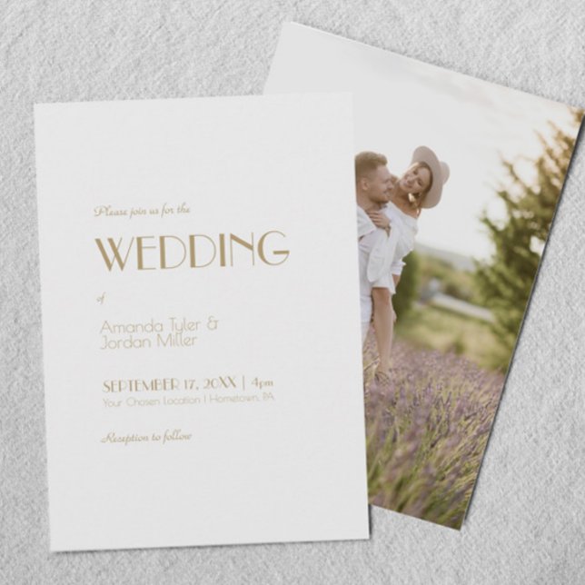Minimalist Gold Modern Art Deco Photo Wedding Invitation (Creator Uploaded)
