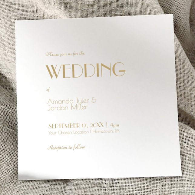 Minimalist Gold Modern Art Deco Square Wedding Invitation (Creator Uploaded)