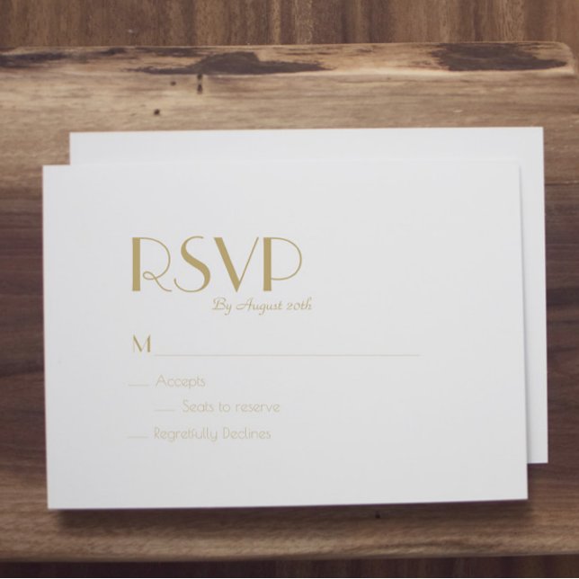 Minimalist Gold Modern Art Deco Wedding RSVP Card (Creator Uploaded)