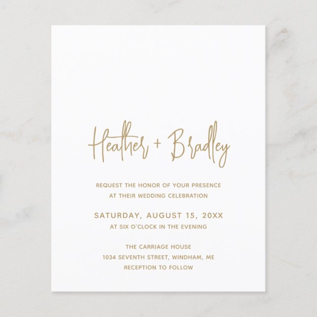 Minimalist Gold Modern Budget Wedding Invite (Front)