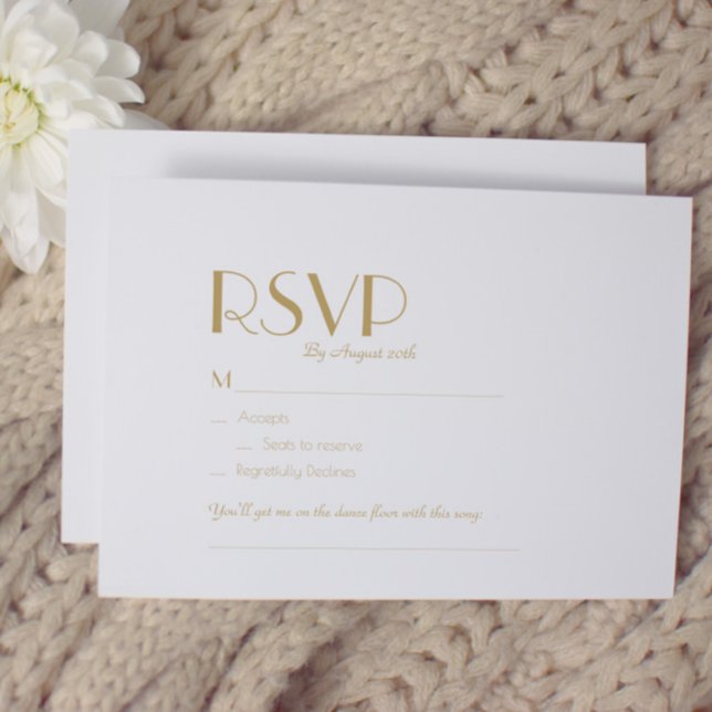 Minimalist Gold Modern Deco Wedding Song Request RSVP Card (Creator Uploaded)
