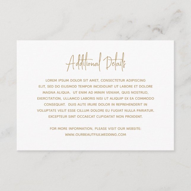 Minimalist Gold Modern Wedding Enclosure Card (Front)