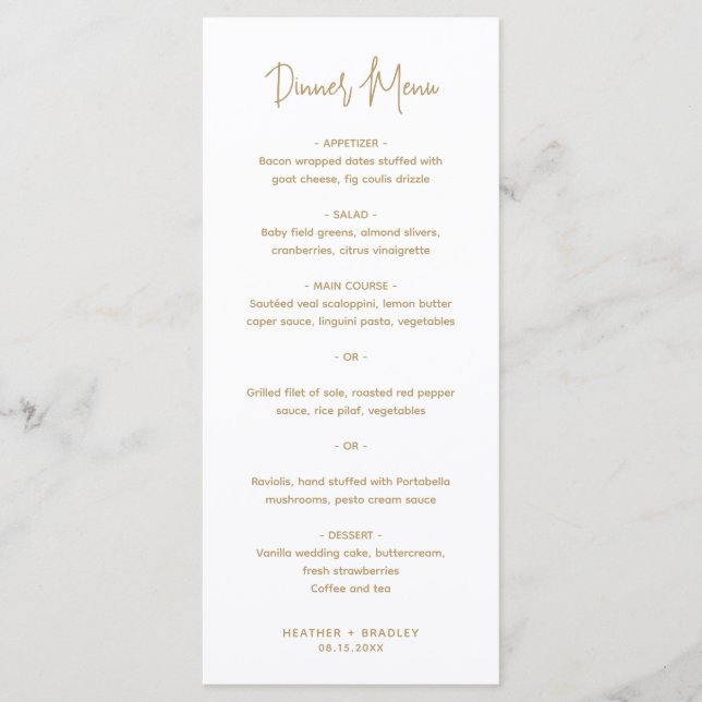 Minimalist Gold Modern Wedding Menu (Front)