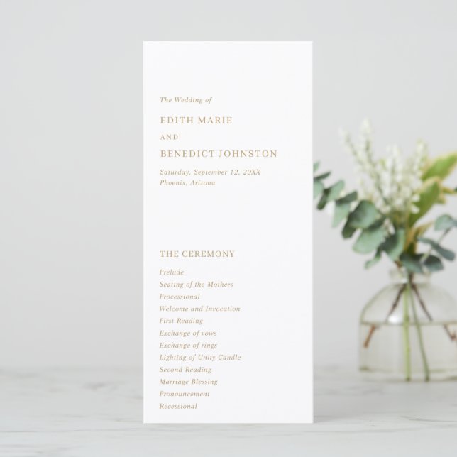 Minimalist Gold Modern Wedding Programme (Standing Front)