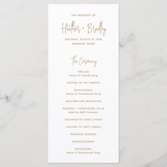 Minimalist Gold Modern Wedding Programme (Front)