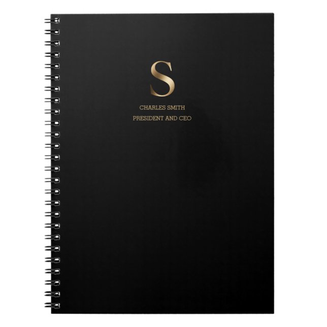 Minimalist Gold Monogram | Black Notebook (Front)
