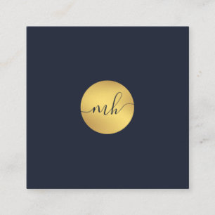 Minimalist Gold Monogram Dark Blue QR Code Square Business Card
