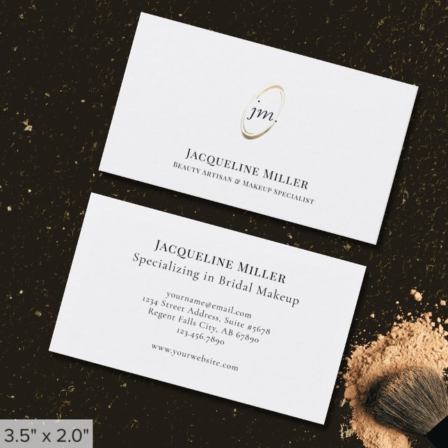 Minimalist Gold Monogram Makeup Artist Business Card (Creator Uploaded)