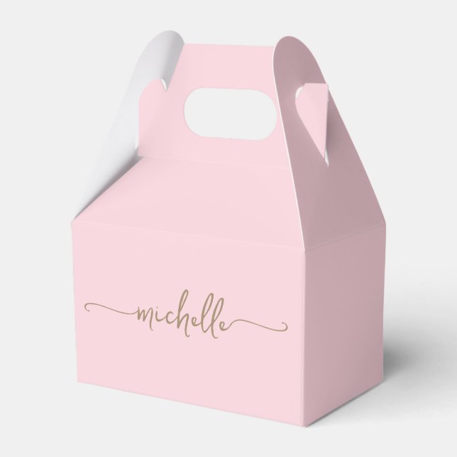 Minimalist Gold Monogram Name Script Blush Pink  Favour Box (Front Side)