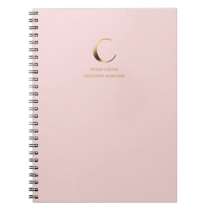 Minimalist Gold Monogram   Pink Notebook