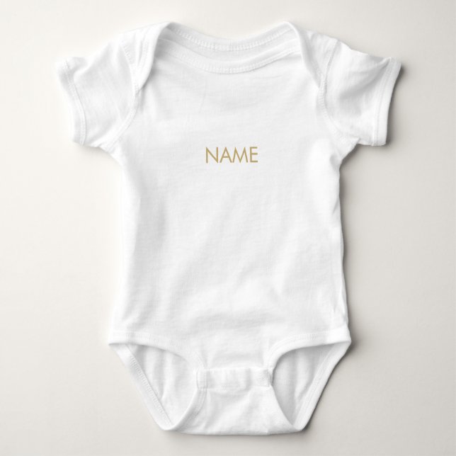 Minimalist gold name text monogram baby bodysuit (Front)