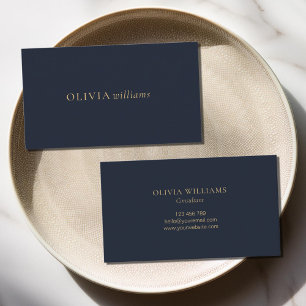 Minimalist Gold Navy Blue Simple Professional Business Card