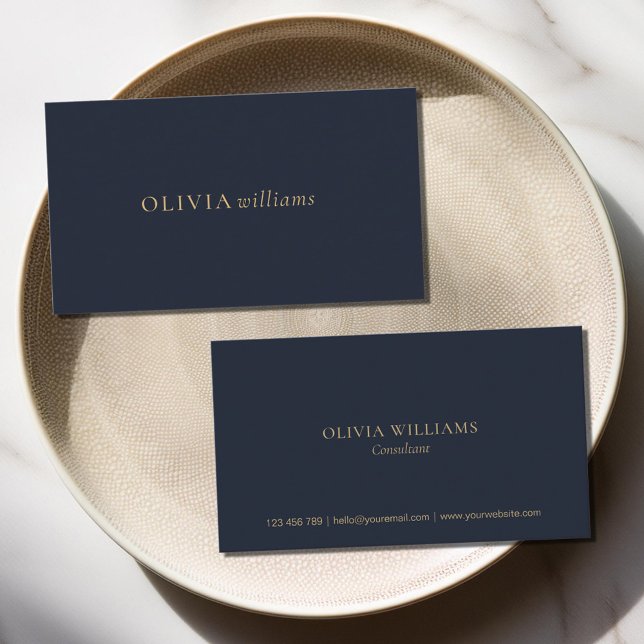 Minimalist Gold Navy Blue Simple Professional Business Card (Creator Uploaded)