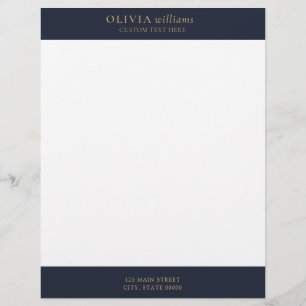 Minimalist Gold Navy Blue Simple Professional Custom Letterhead