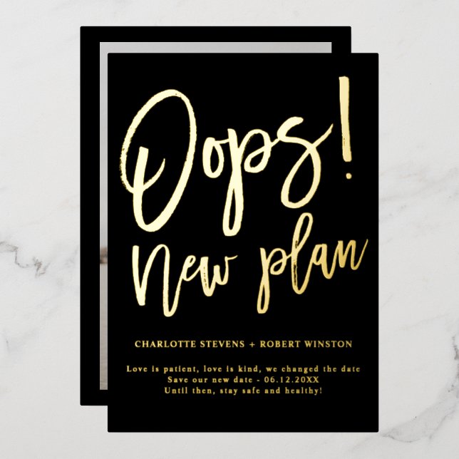 Minimalist gold new plan wedding change the date (Front/Back)