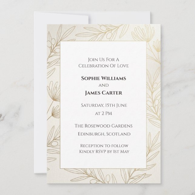 Minimalist Gold Olive Branch Botanical Wedding Inv Invitation (Front)