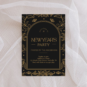 Minimalist Gold Outline 2024 New Year Party Invitation