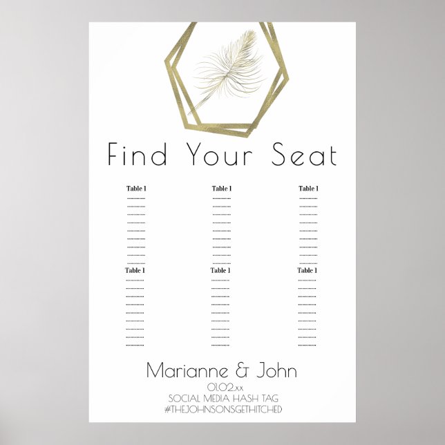 Minimalist Gold Palm Leaf Wedding Seating Chart (Front)