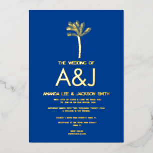 Minimalist Gold Palm Tree Blue Wedding