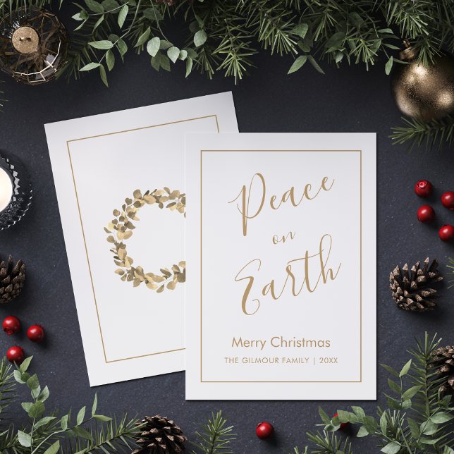 Minimalist|Gold Peace on Earth Christmas Card (Creator Uploaded)
