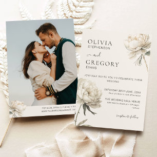 Minimalist Gold Peony Photo Wedding Invitation