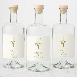 Minimalist Gold Personalised Chic Wedding Monogram Liquor Bottle Label