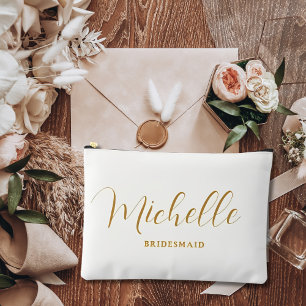 Minimalist Gold Personalised Ivory Bridesmaid Gift Accessory Pouch