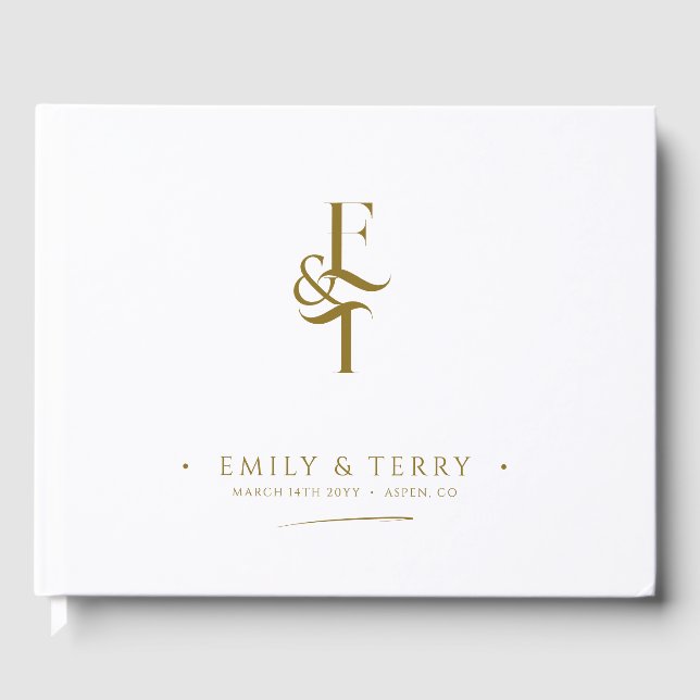 Minimalist Gold Personalised Monogram Wedding Guest Book (Front)