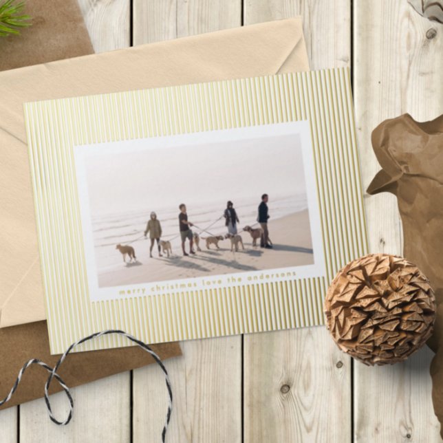 Minimalist Gold Pressed Pin Stripe Christmas Photo (Creator Uploaded)