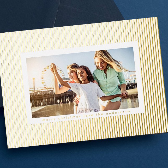 Minimalist Gold Pressed Pin Stripe Christmas Photo (Creator Uploaded)