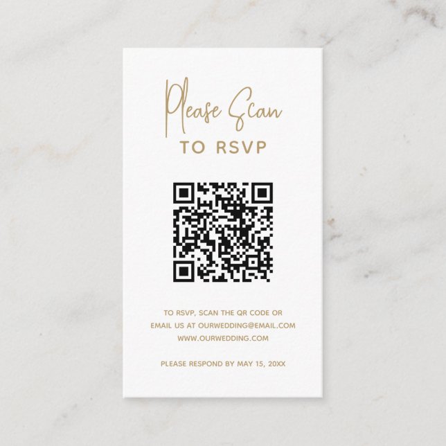 Minimalist Gold QR Code Modern Wedding Enclosure Card (Front)