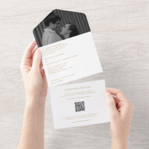 Minimalist Gold QR Code Photo Modern Wedding All In One Invitation