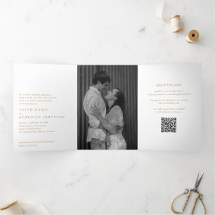 Minimalist Gold QR Code Photo Modern Wedding Tri-Fold Invitation