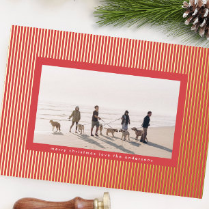 Minimalist Gold & Red Pin Stripe Christmas Photo