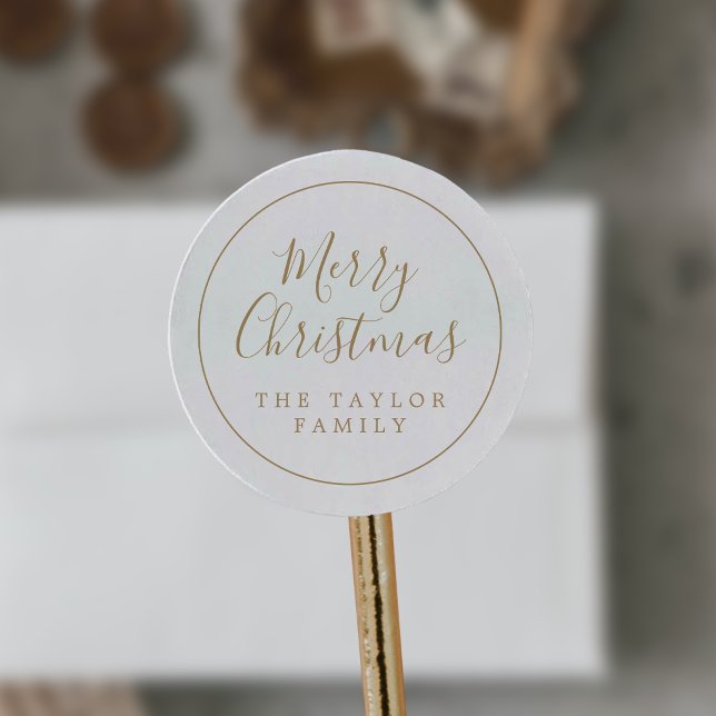 Minimalist Gold Ring Merry Christmas Holiday Gift Classic Round Sticker (Creator Uploaded)