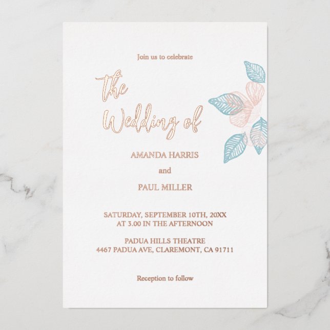 Minimalist gold/rose gold Foil Wedding Invitation (Front)