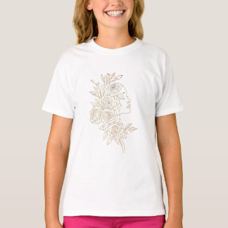 Minimalist Gold Rose Woman Line Art T-Shirt