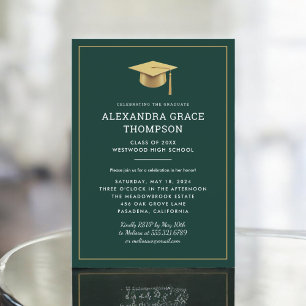 Minimalist Gold Sage Green Modern Graduation Invitation