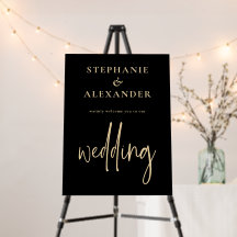 Minimalist Gold Script Black Welcome Wedding