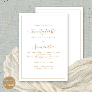 Minimalist Gold Script Border 21st Birthday Party Invitation