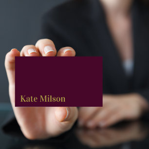 Minimalist Gold Script & Burgundy Professional Business Card