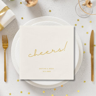 Minimalist Gold Script Custom Cheers Wedding Napkin
